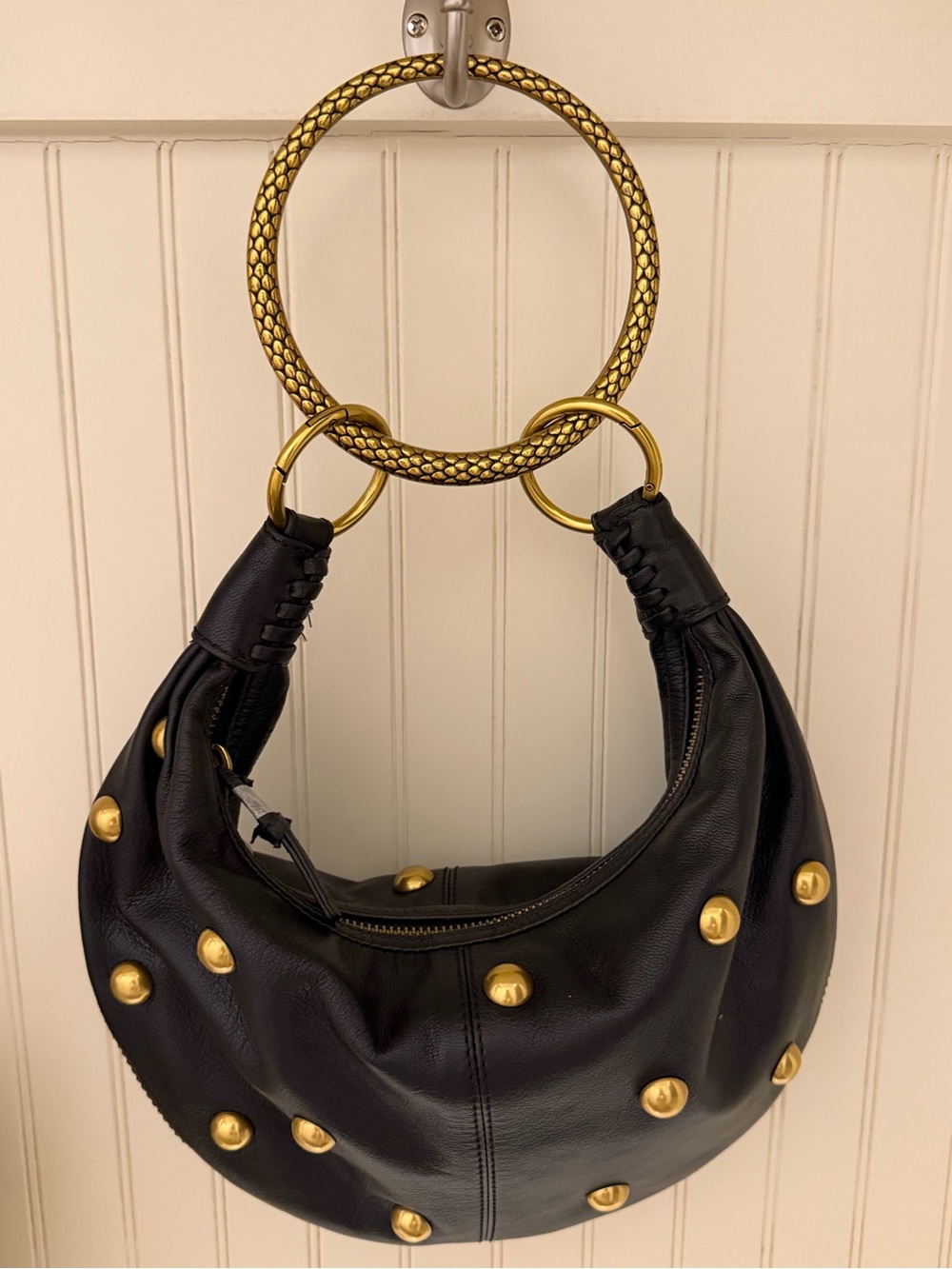 Walter Baker Black Leather Hobo with Gold Hardware